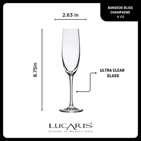 Lucaris Bangkok Bliss Champagne Flute Glasses (4-Pieces), 6-ounce, Dishwasher Safe, Lead-free Crystalline